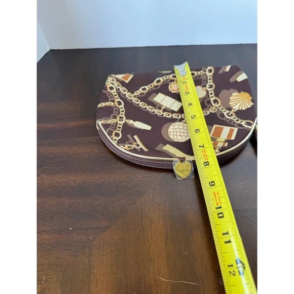 Estee Lauder Brown Cosmetic Makeup Bag with Gold Chain Print Travel Pouch - Picture 5 of 6